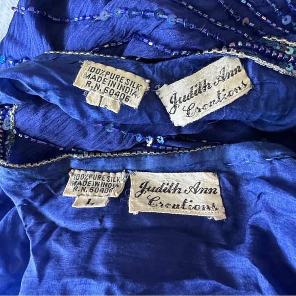 RARE Vintage 80s Judith Ann 2 pc Blue Silk Sequin Beaded Kimono Jacket and Dress - Picture 16 of 16
